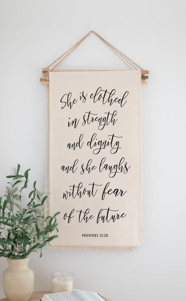 Hanging Scroll Banner | She Is Clothed