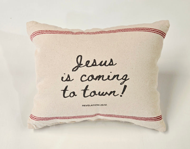 “Jesus Is Coming to Town” Christmas Pillow – Inspired by Revelation 22:12 | Faith-Filled Holiday Décor Gift