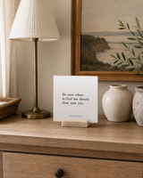 Do Unto Others 4x4 Christian shelf sitter with natural wood base, styled in a dining room buffet scene.
