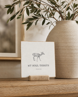 My Soul Thirsts deer Scripture shelf sitter with Psalm 42:1, styled in the woodland inspired entry shelf scene.