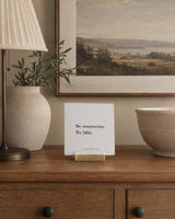 No Resurrection, No Bible 4x4 Christian shelf sitter with natural wood base, styled in a dining room buffet scene.