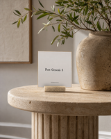 Post Genesis 3 4x4 Christian shelf sitter with natural wood base, styled in a foyer pedestal table scene.