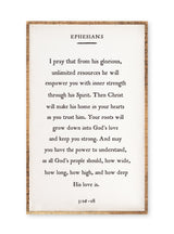 Framed text print of Ephesians 3:16-18 on a white background